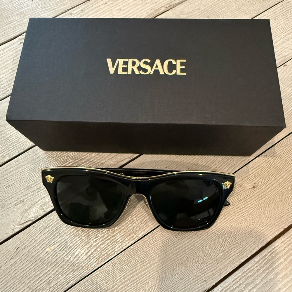 NEW Versace Black Sunglasses with Gold Medusa Details